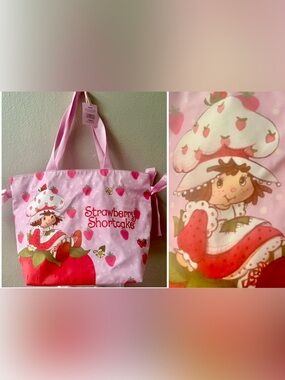 Miniso X Strawberry Shortcake Ribbon Sides Zippered Tote Bag 15”X10.5”~NEW